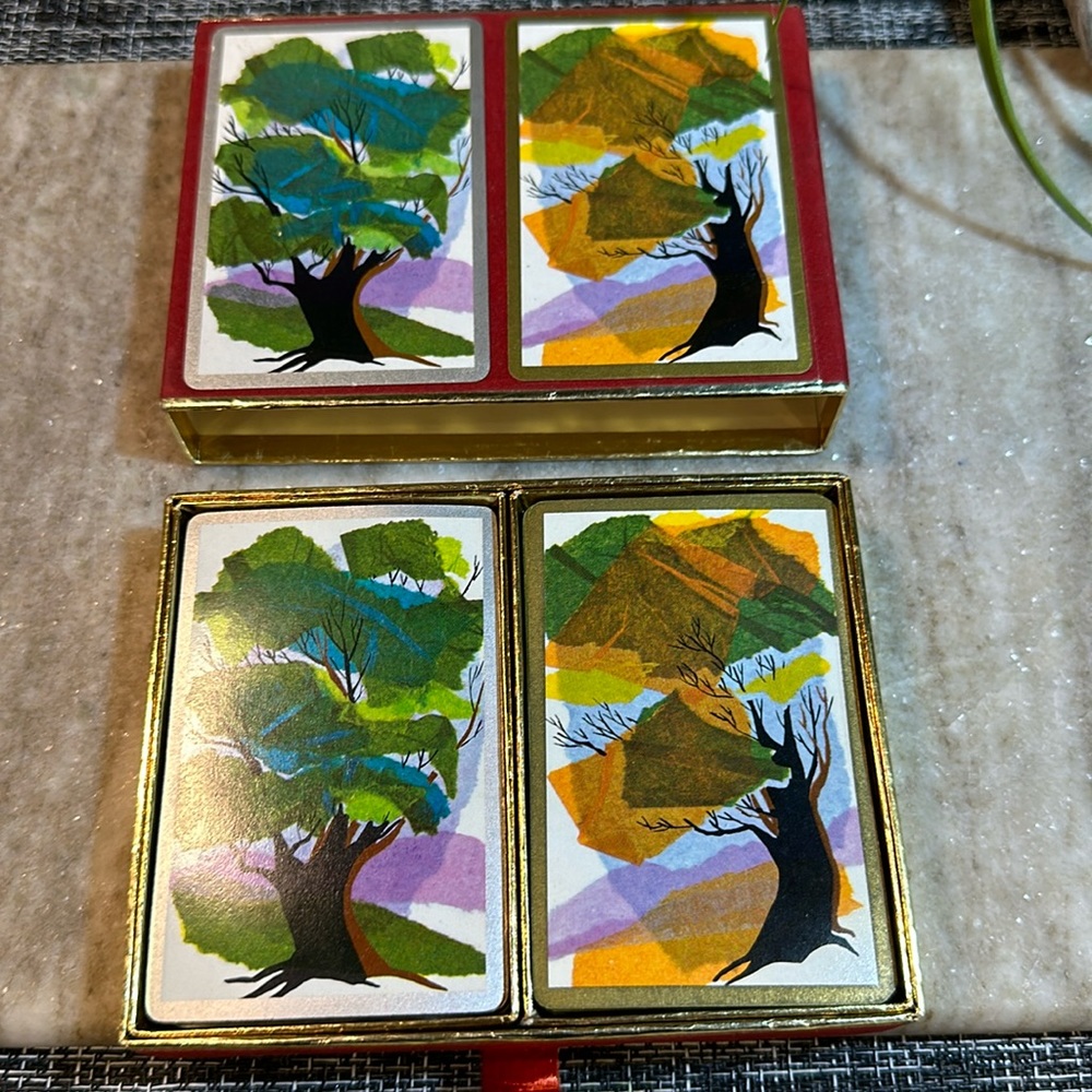 Vintage Congress 2 decks of Playing cards with abstract art cover - pullout case